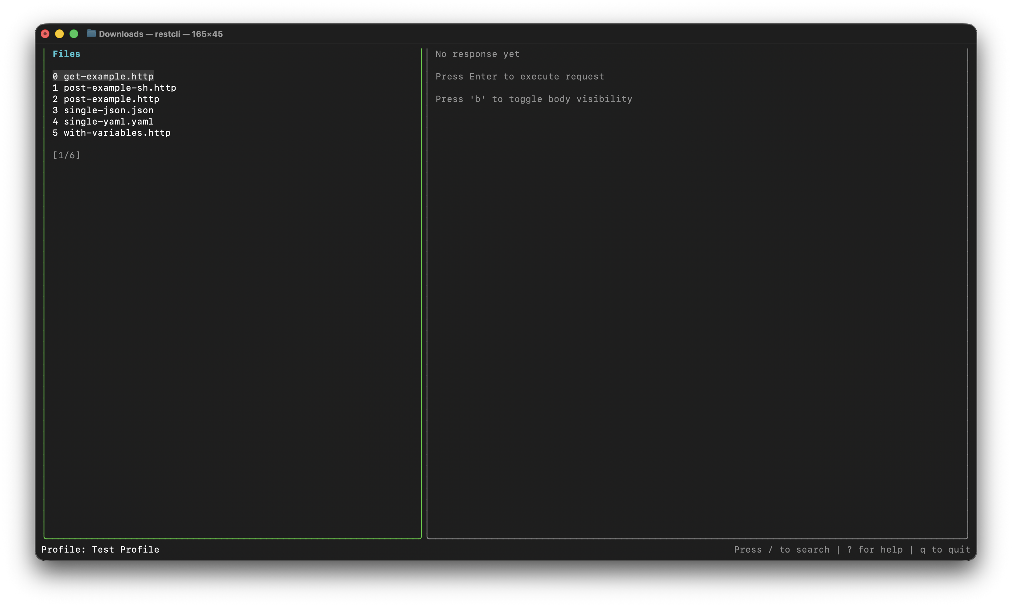 REST CLI Home Screen